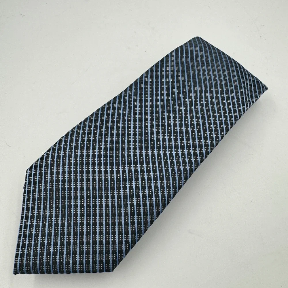 Perry Ellis Portfolio Necktie Mens Blue Black Striped‎ Geometric Polyester